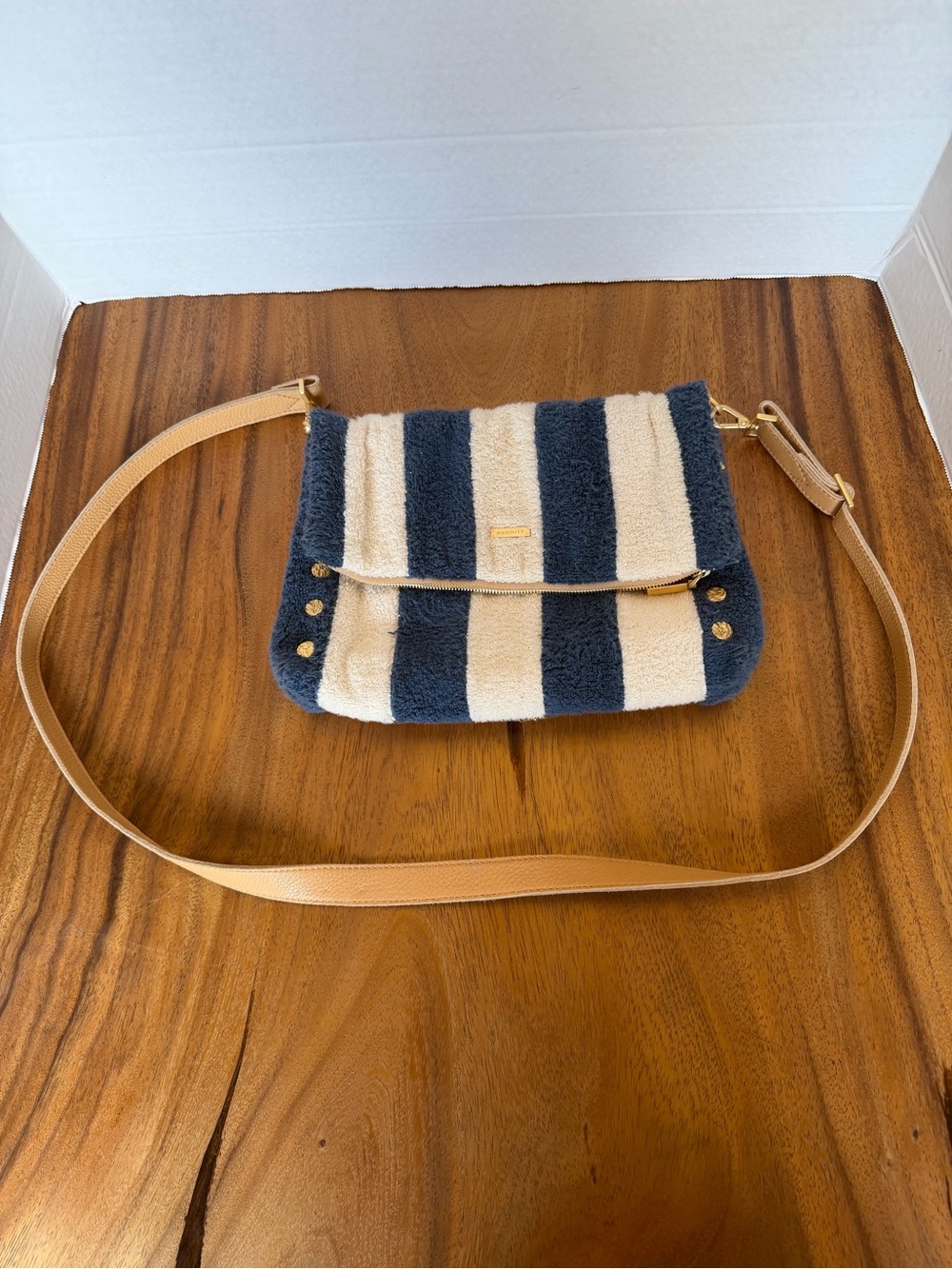 Hammitt VIP Navy Cream Striped Terry Cloth Crossbody Bag